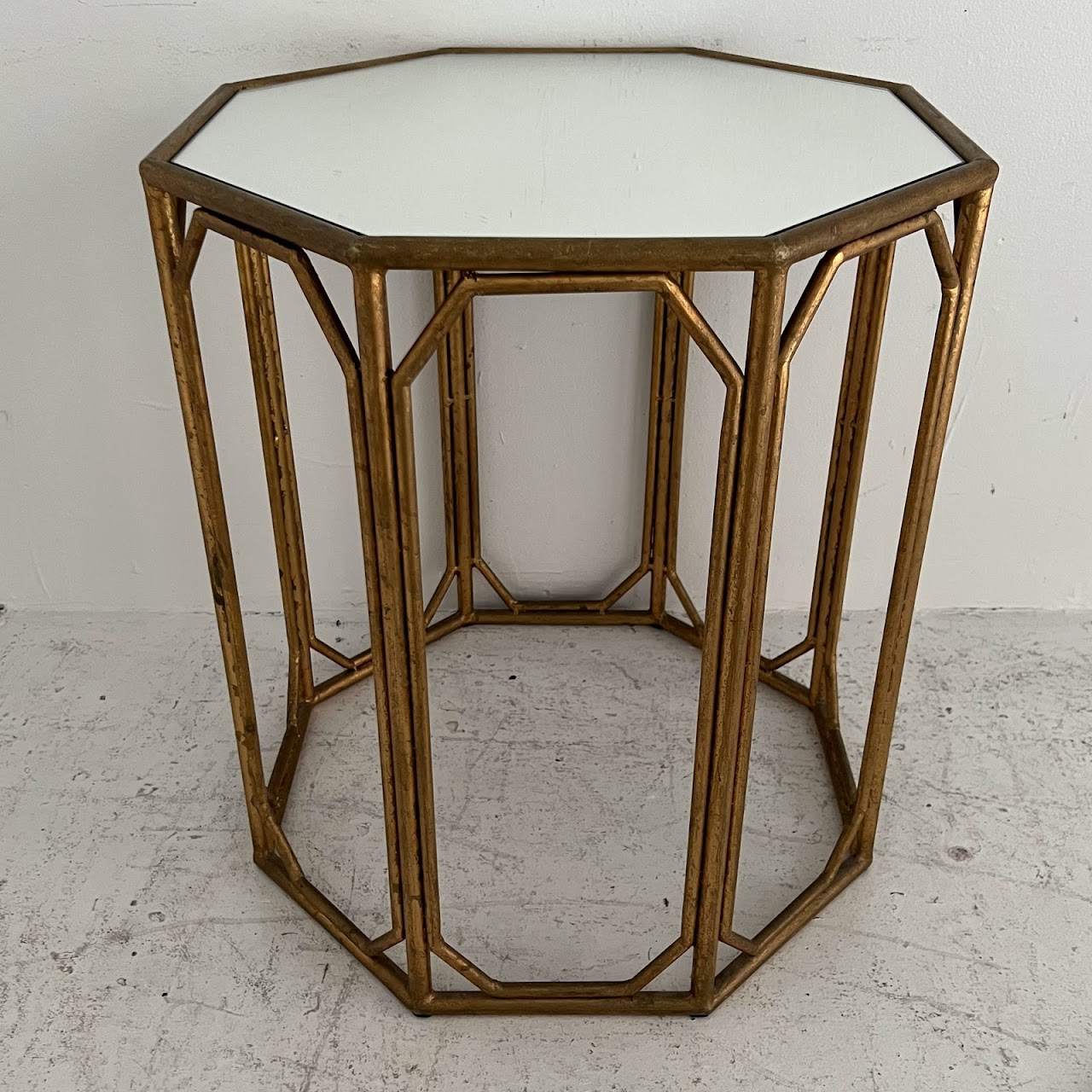 Octagonal Gold Finished Mirror Top Accent Table