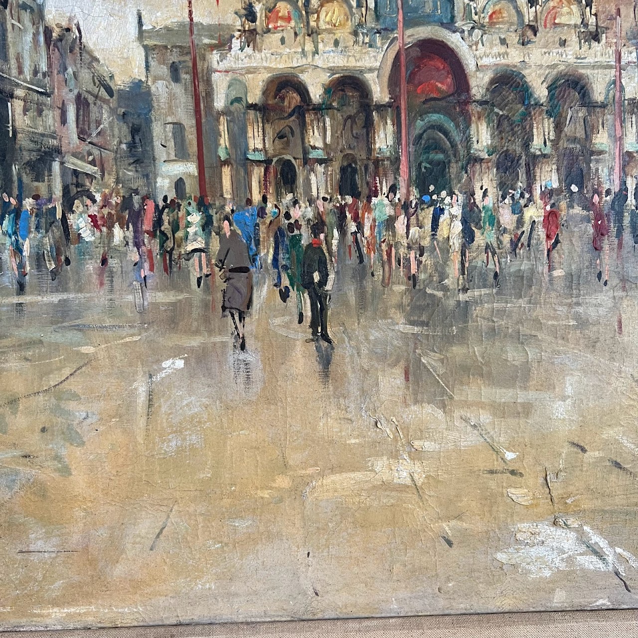 Piazza San Marco Signed Venetian Oil Painting