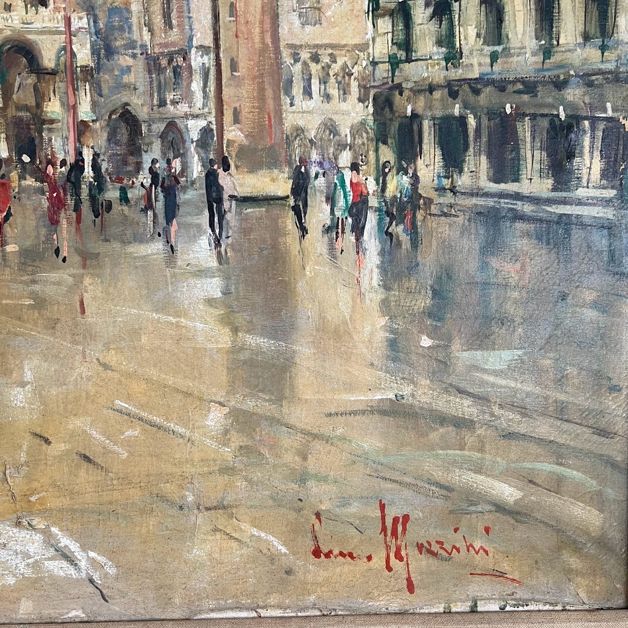 Piazza San Marco Signed Venetian Oil Painting