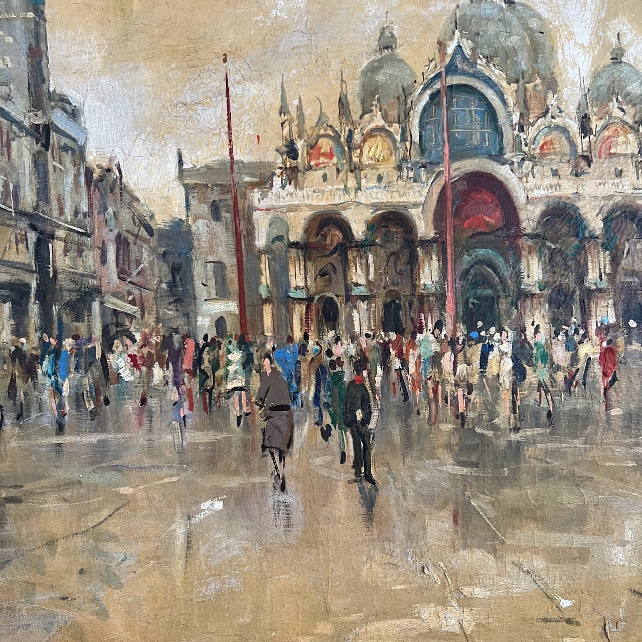 Piazza San Marco Signed Venetian Oil Painting