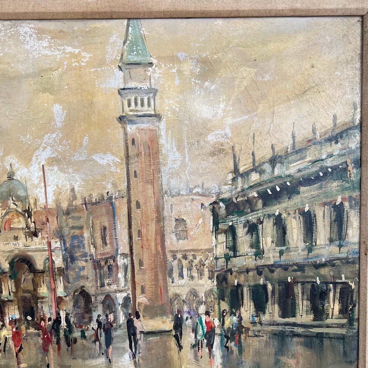 Piazza San Marco Signed Venetian Oil Painting