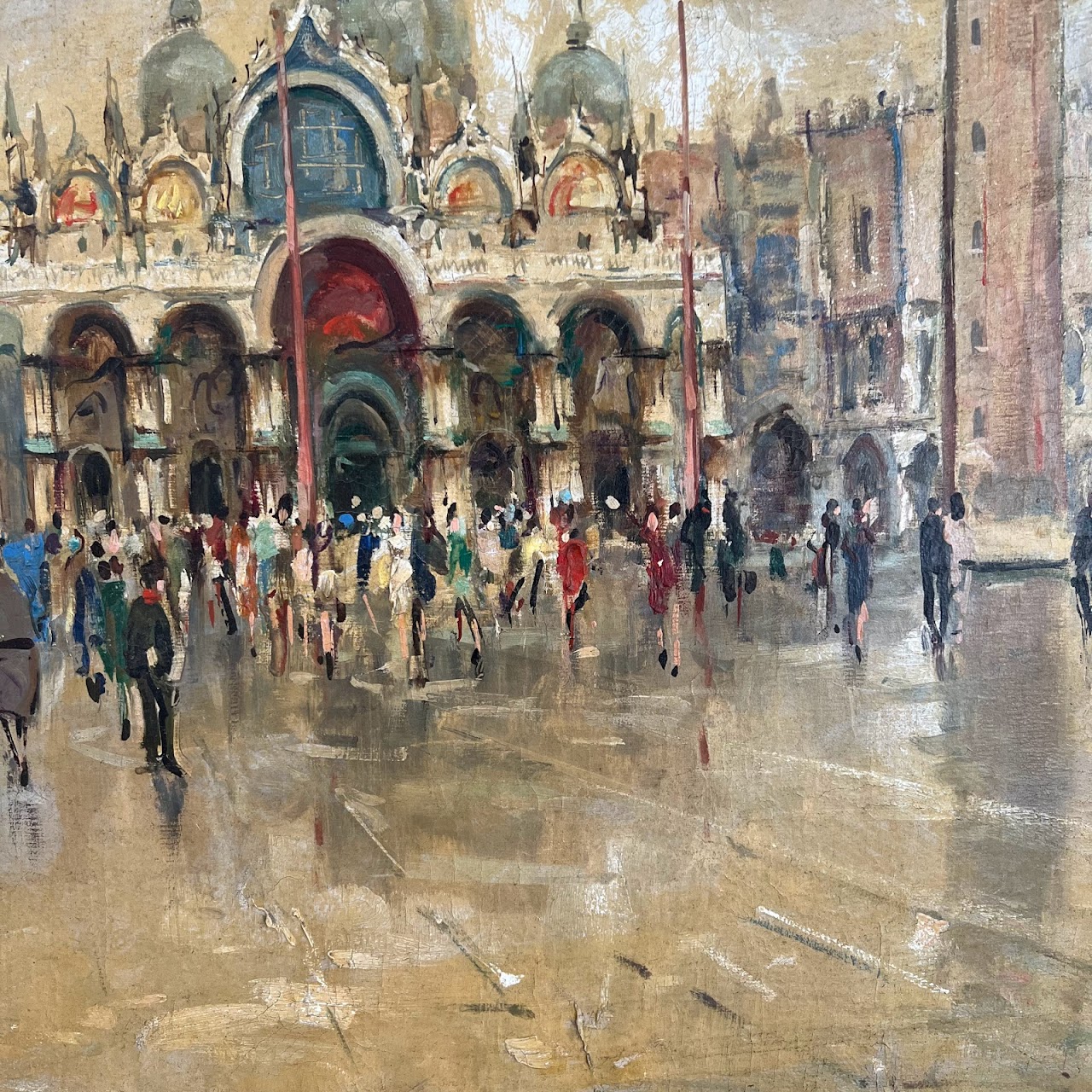 Piazza San Marco Signed Venetian Oil Painting