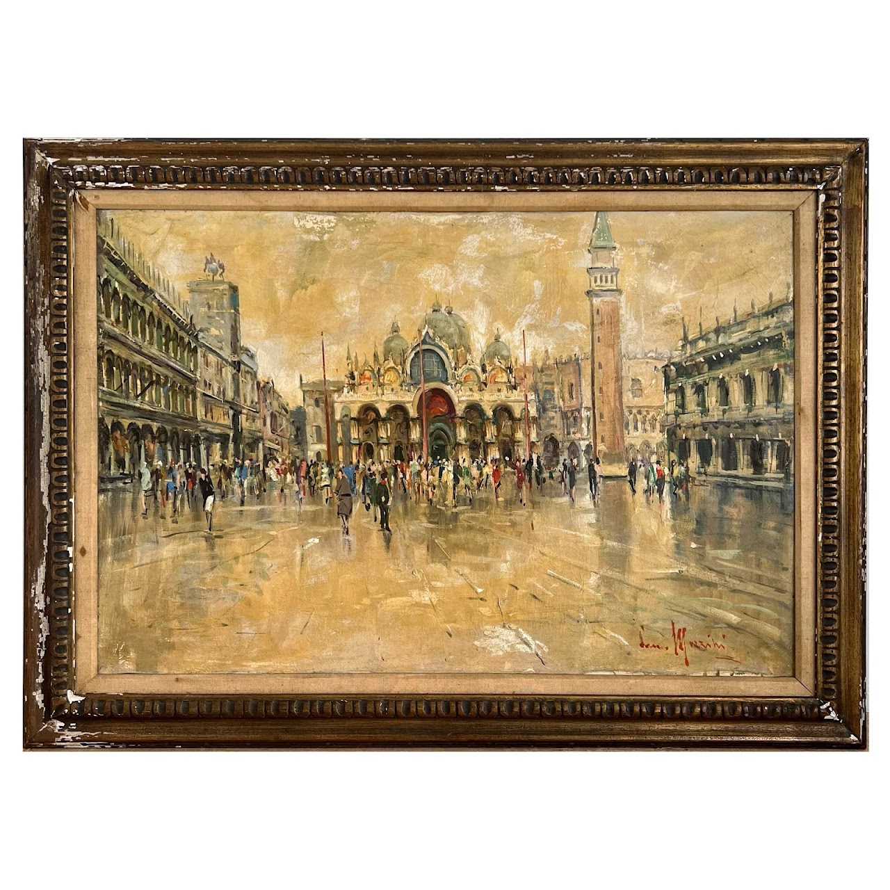 Piazza San Marco Signed Venetian Oil Painting