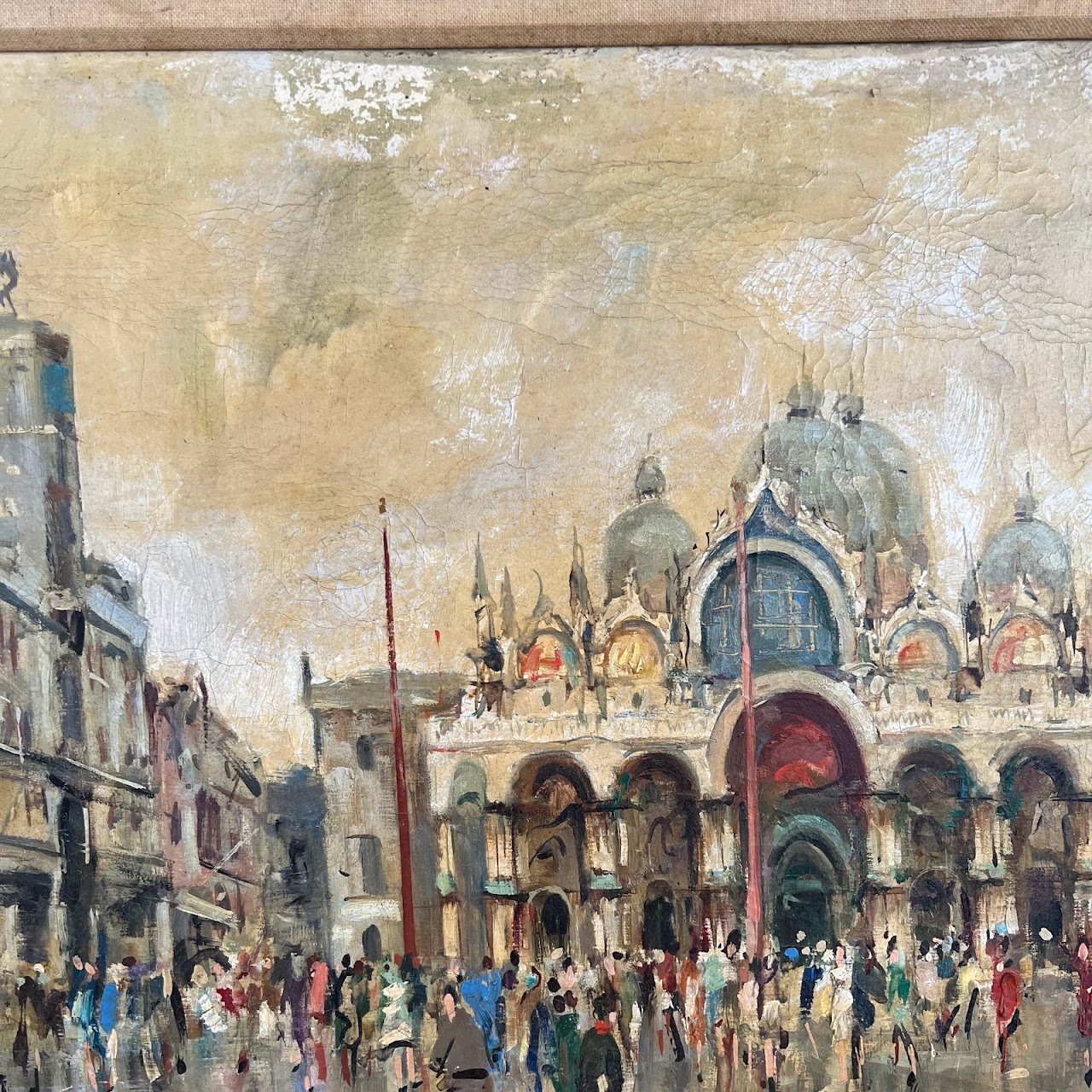 Piazza San Marco Signed Venetian Oil Painting