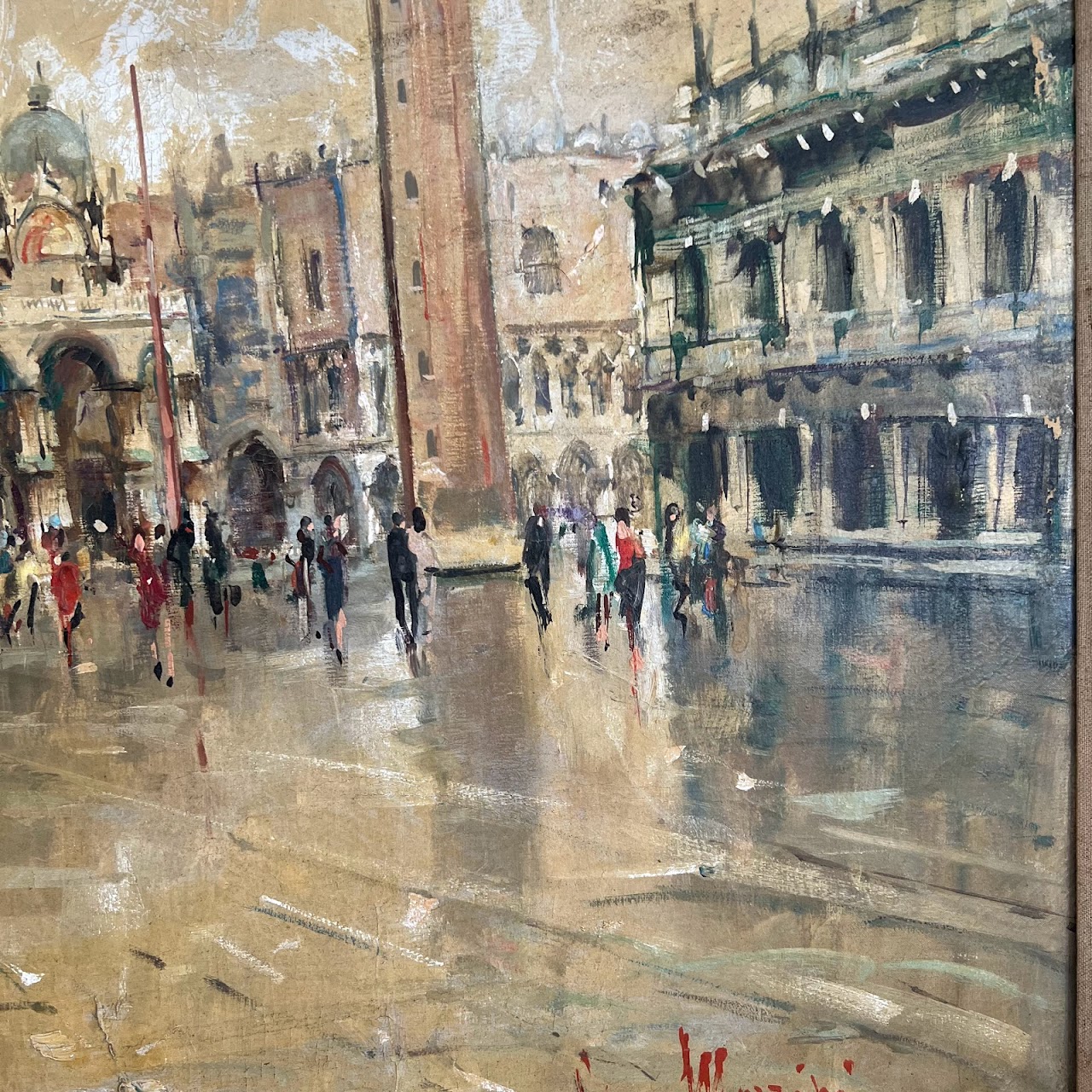 Piazza San Marco Signed Venetian Oil Painting