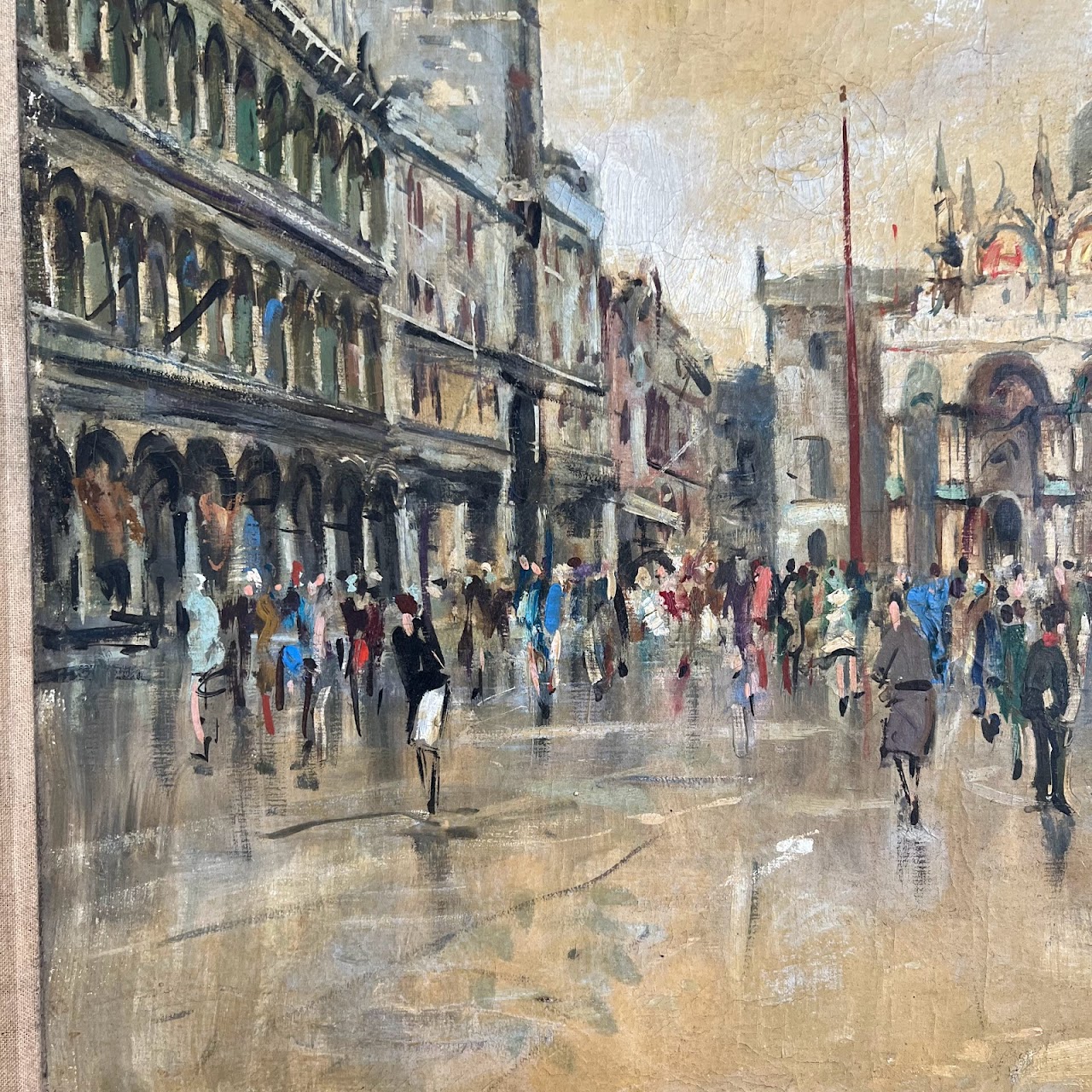 Piazza San Marco Signed Venetian Oil Painting