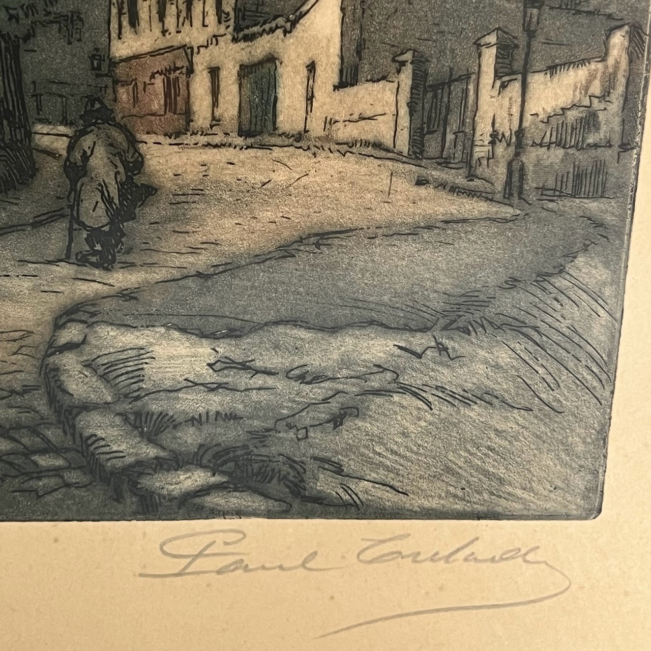Gen Paul Trelade French Village Scene Drypoint Etching and Aquatint