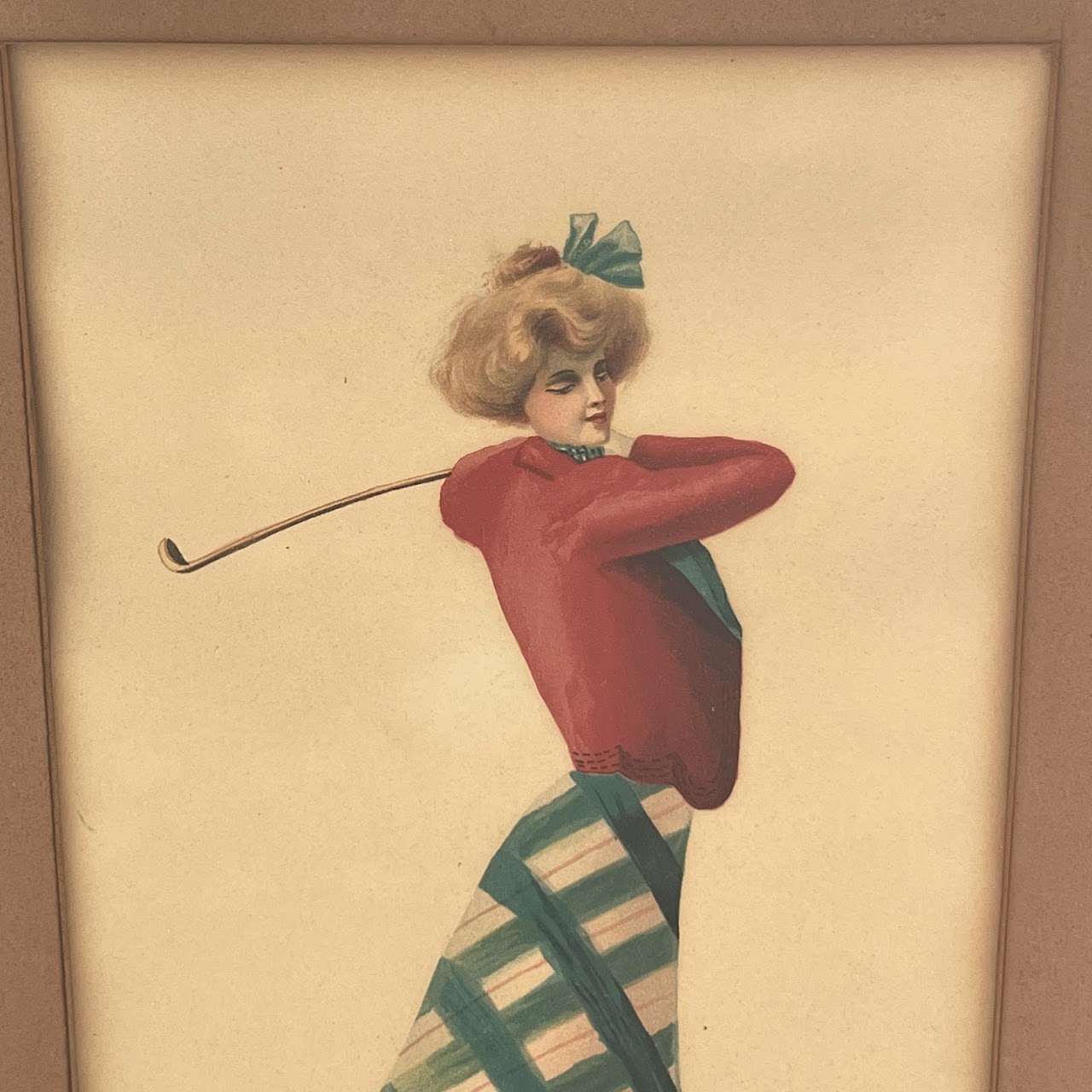 F Earl Christy 'Lady Golfer' Antique Lithograph