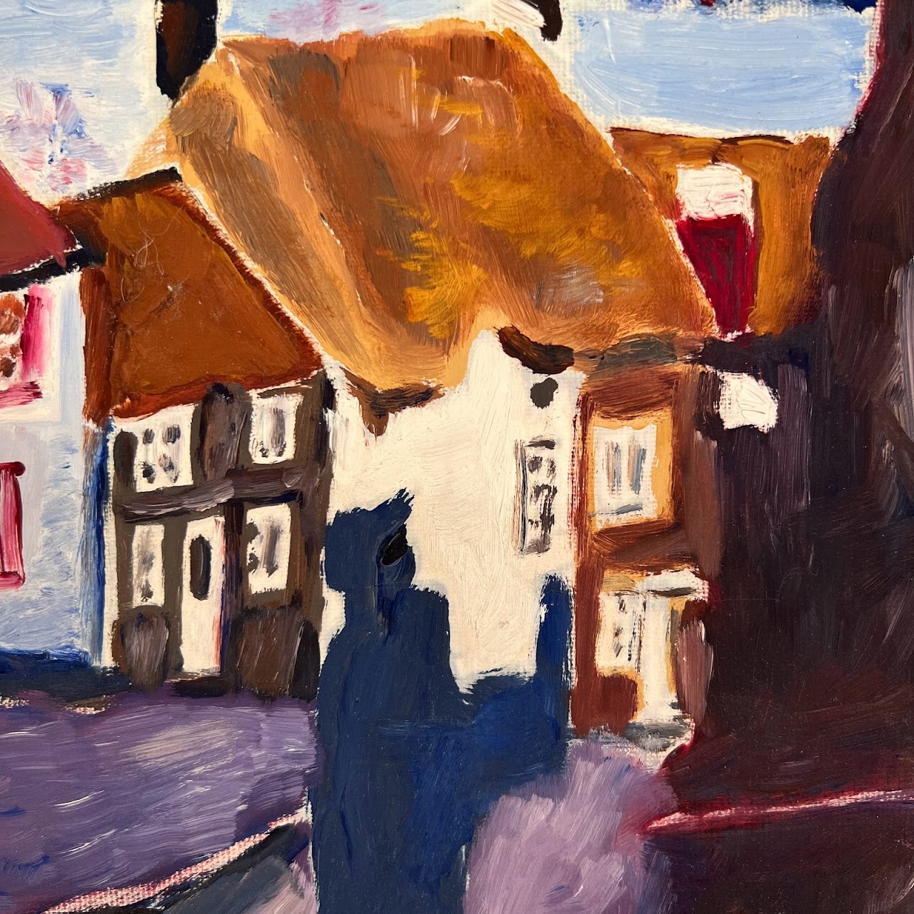 Contemporary Village Scene Oil Painting