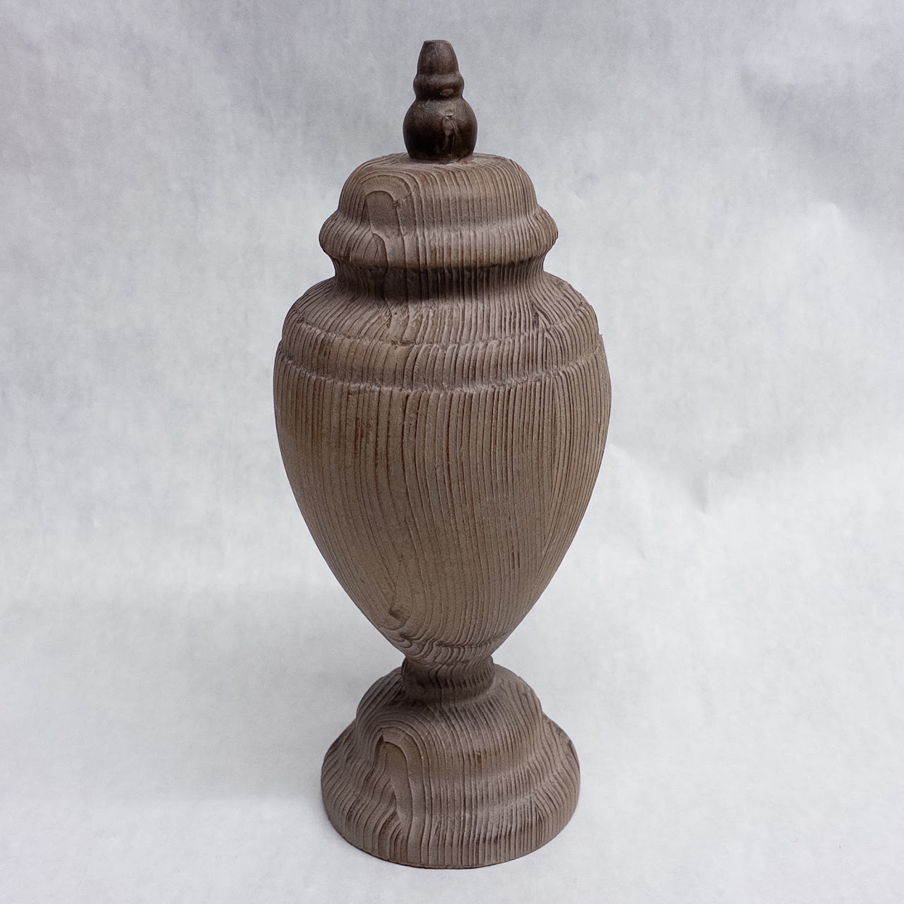 Weathered White Pine Wood Pair of Urn Shaped Sculptures
