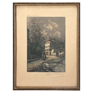 Gen Paul Trelade French Village Scene Drypoint Etching and Aquatint