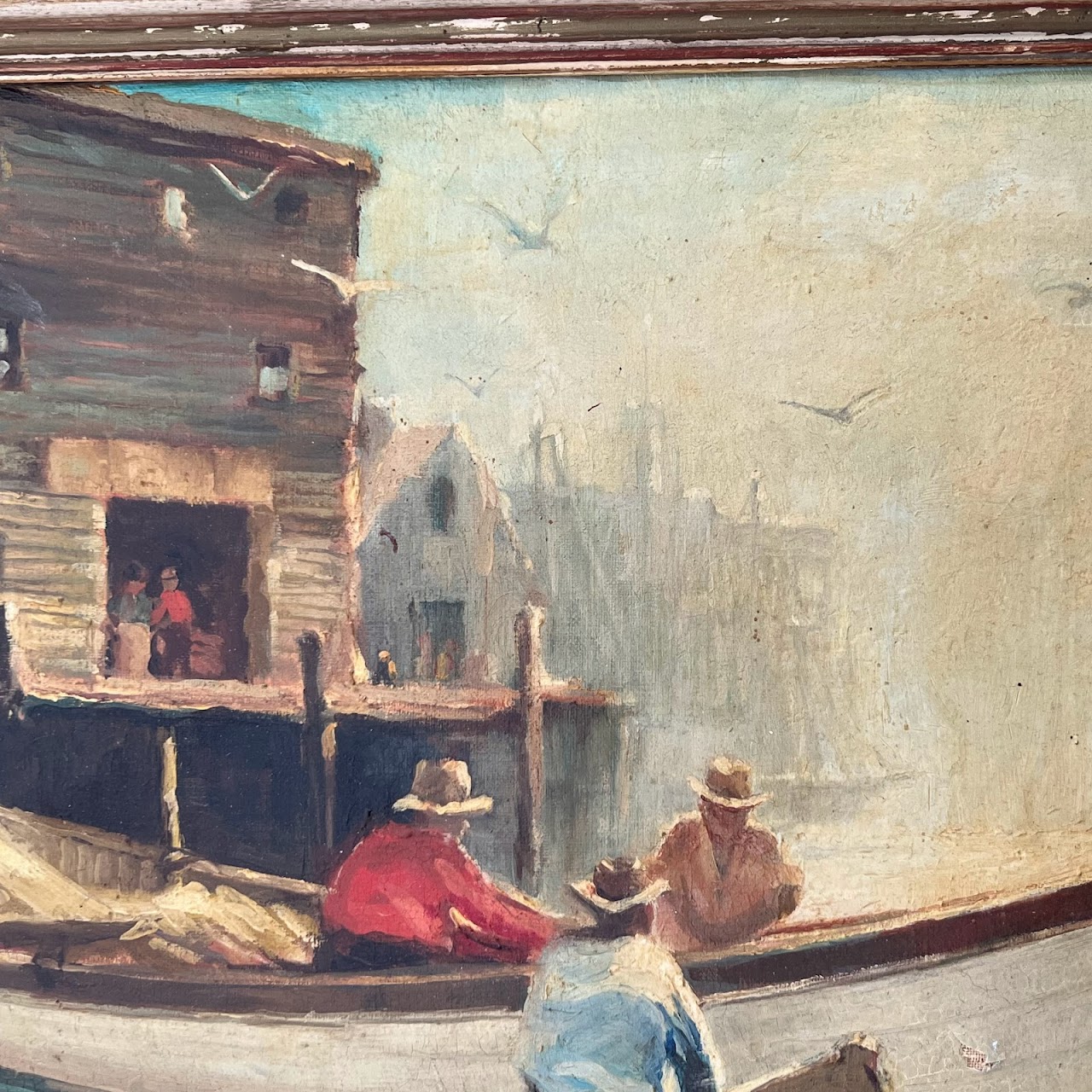 MC Lucas 1940s Harbor Scene Oil Painting #1