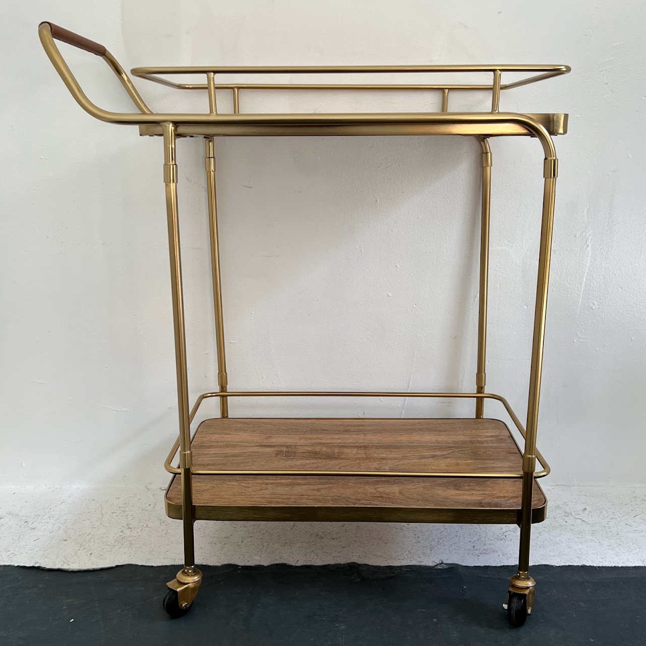 Contemporary Brass and Wood Bar Cart