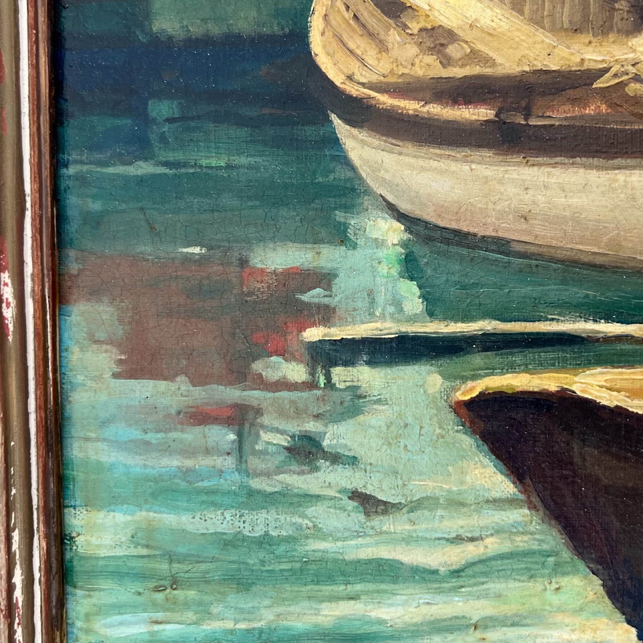 MC Lucas 1940s Harbor Scene Oil Painting #1