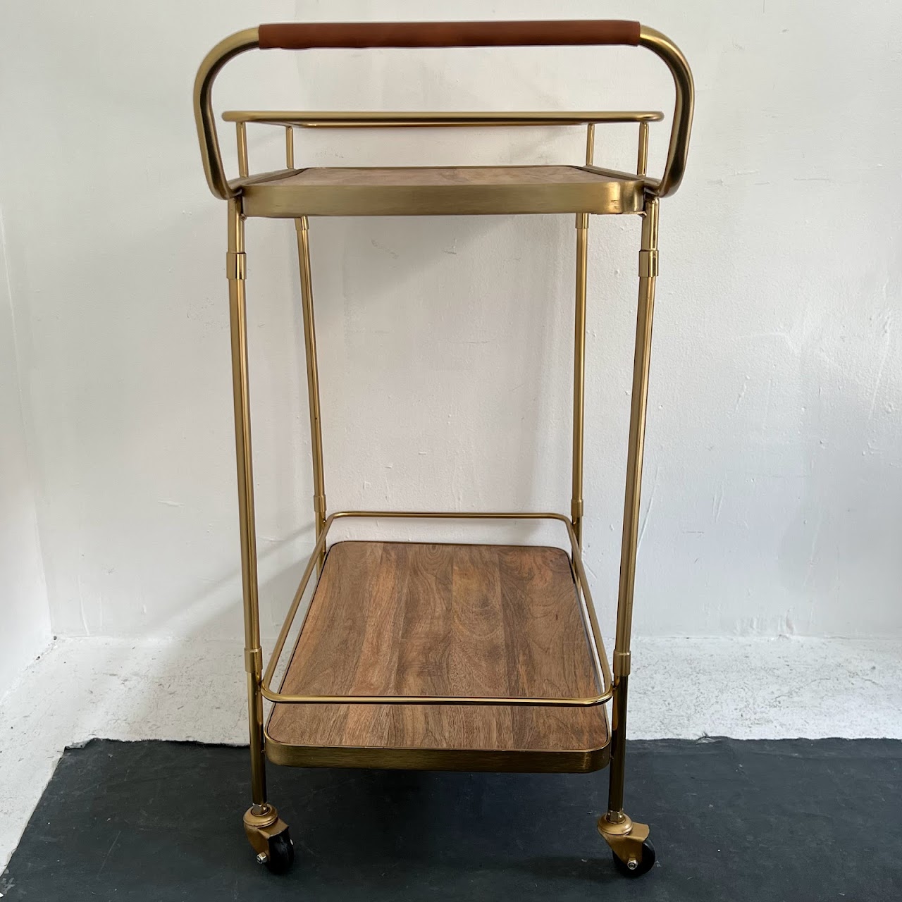 Contemporary Brass and Wood Bar Cart