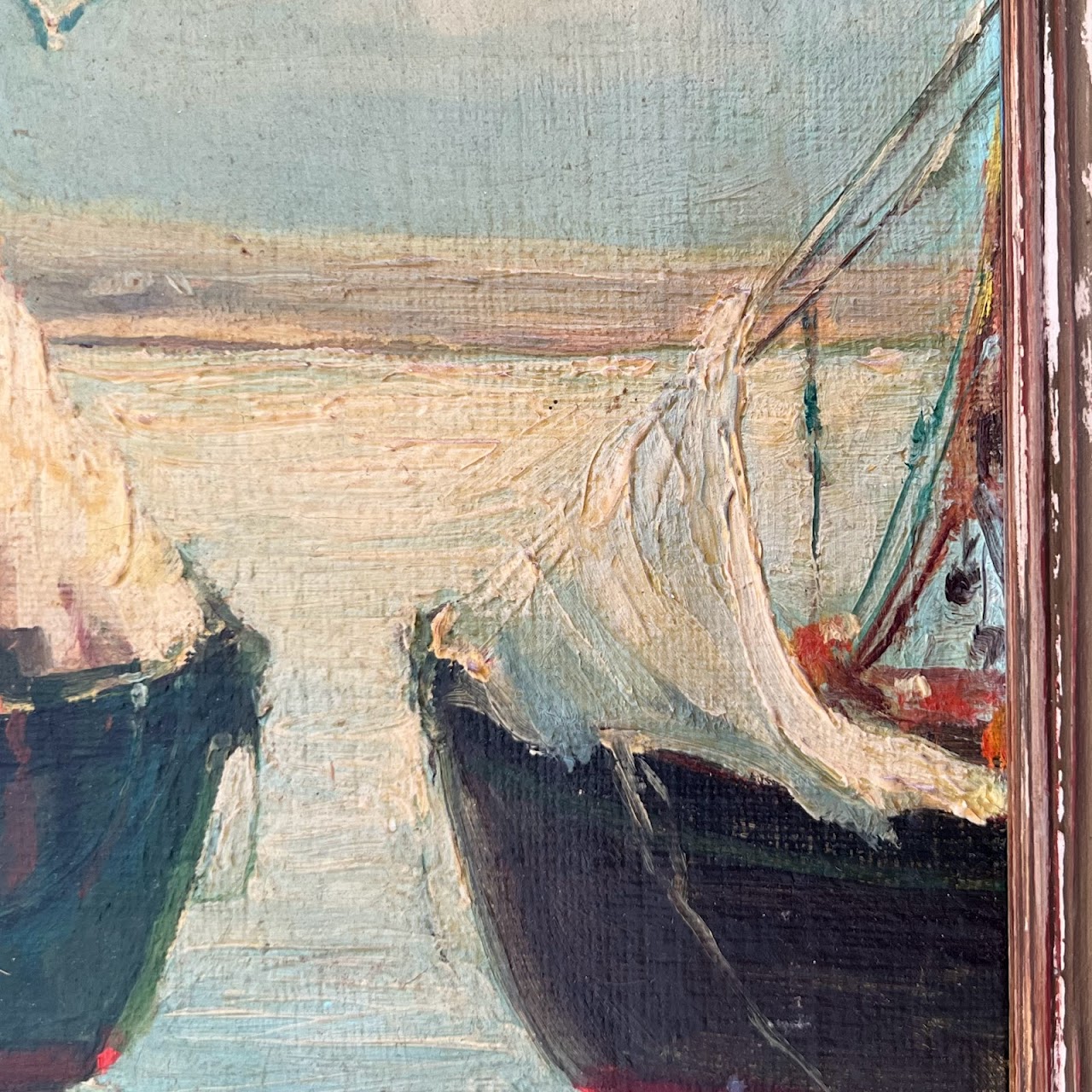 MC Lucas 1940s Harbor Scene Oil Painting #2