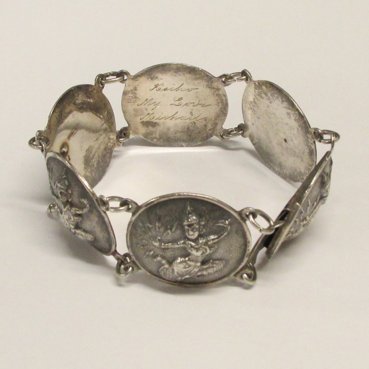 Sterling Silver Siam Dancers Coin Bracelet