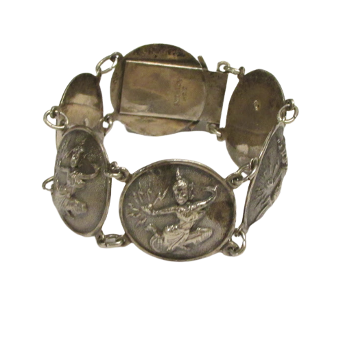 Sterling Silver Siam Dancers Coin Bracelet