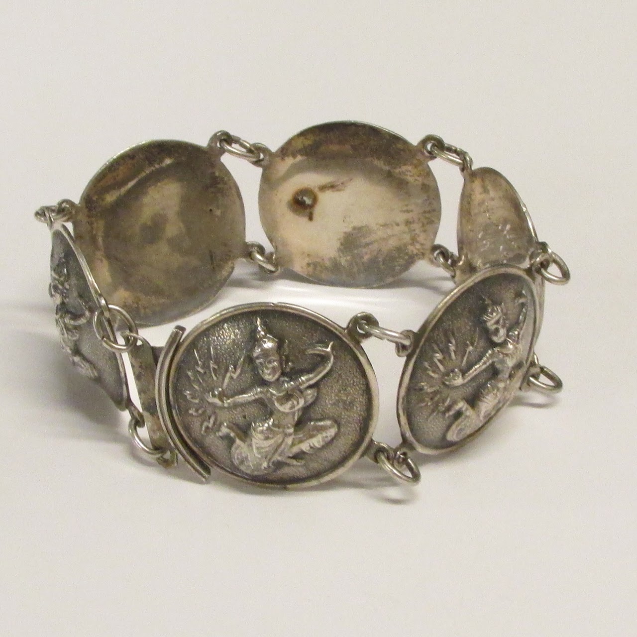 Sterling Silver Siam Dancers Coin Bracelet