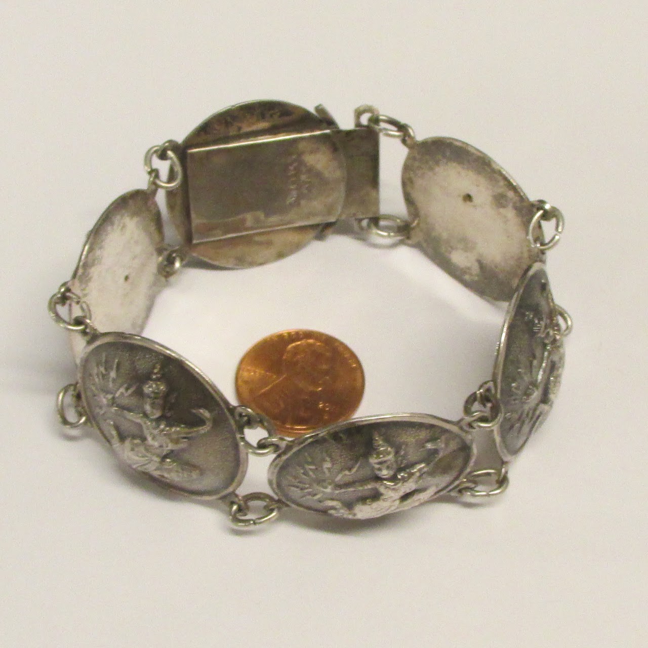 Sterling Silver Siam Dancers Coin Bracelet