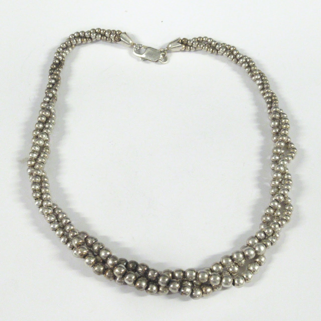 Sterling Silver Twisted Bead Necklace