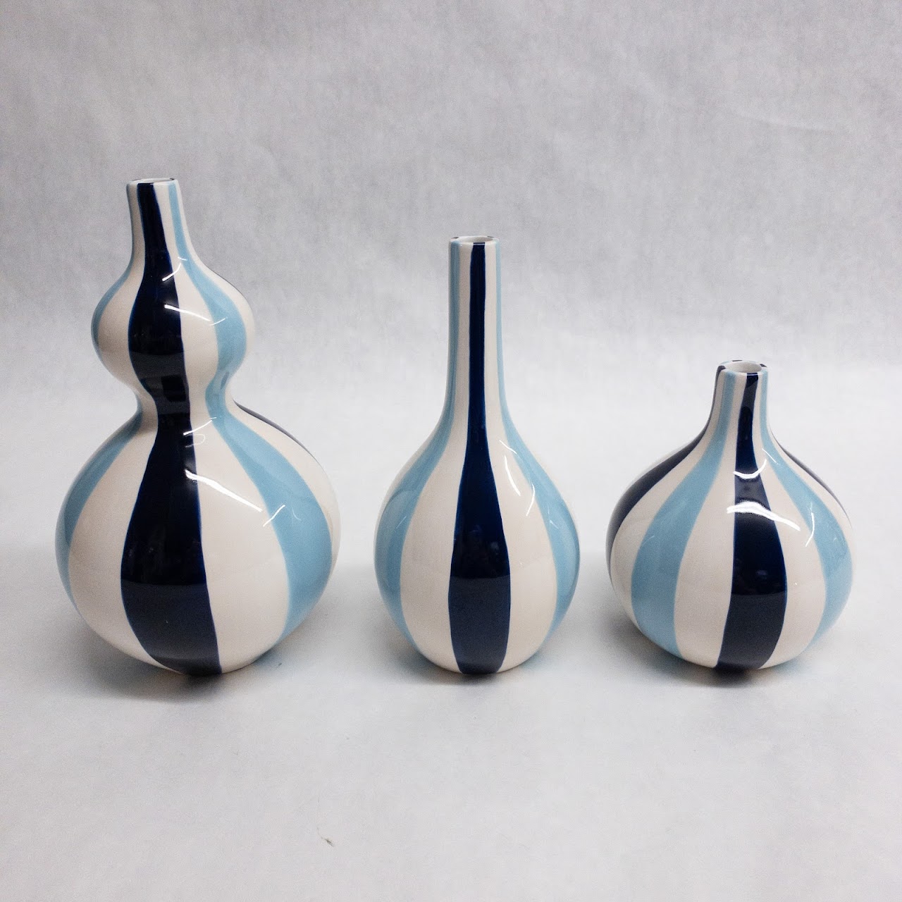 Jonathan Adler Blue Striped Vase Trio