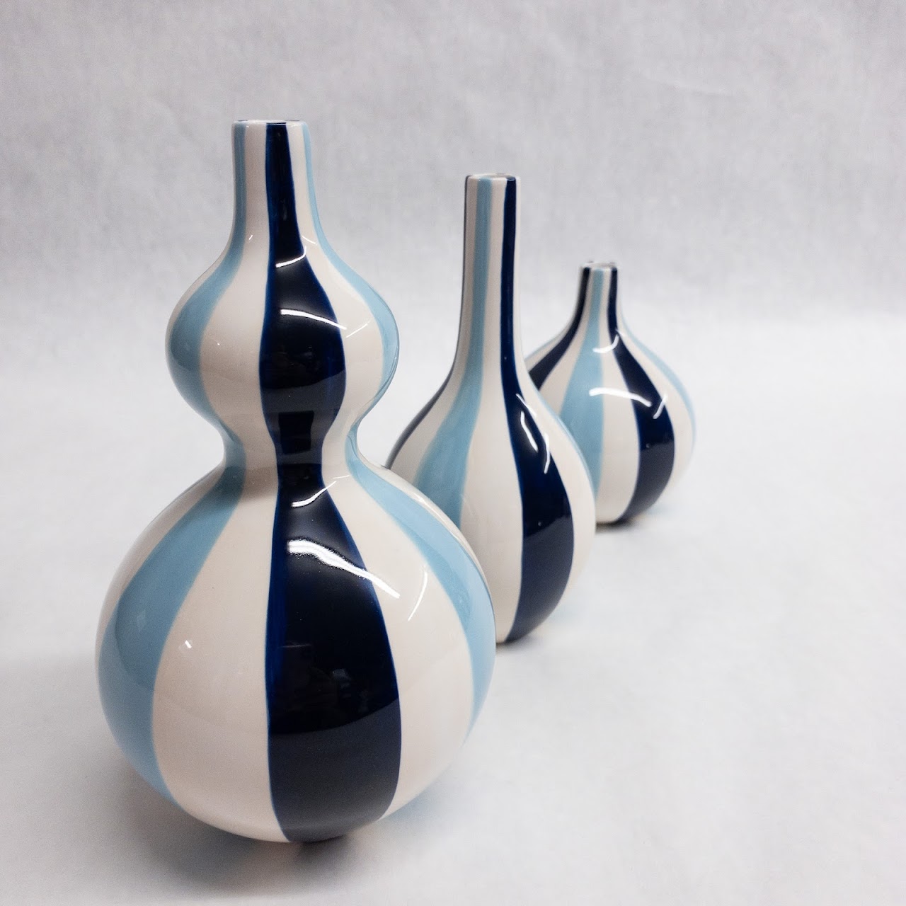 Jonathan Adler Blue Striped Vase Trio