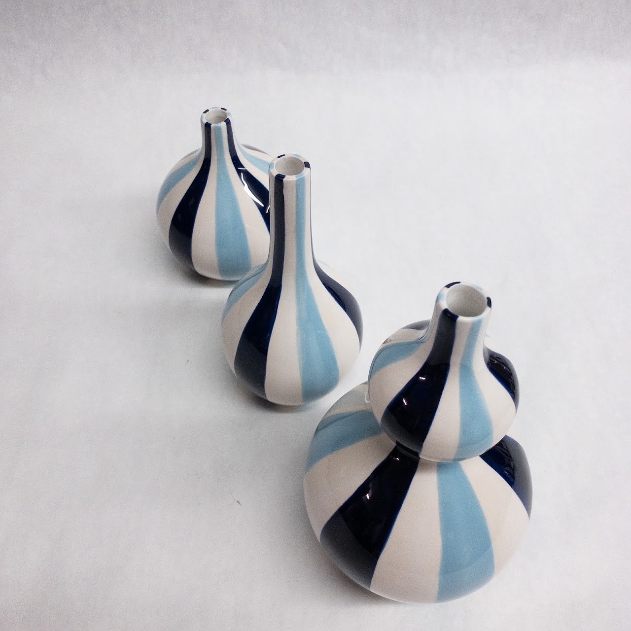 Jonathan Adler Blue Striped Vase Trio