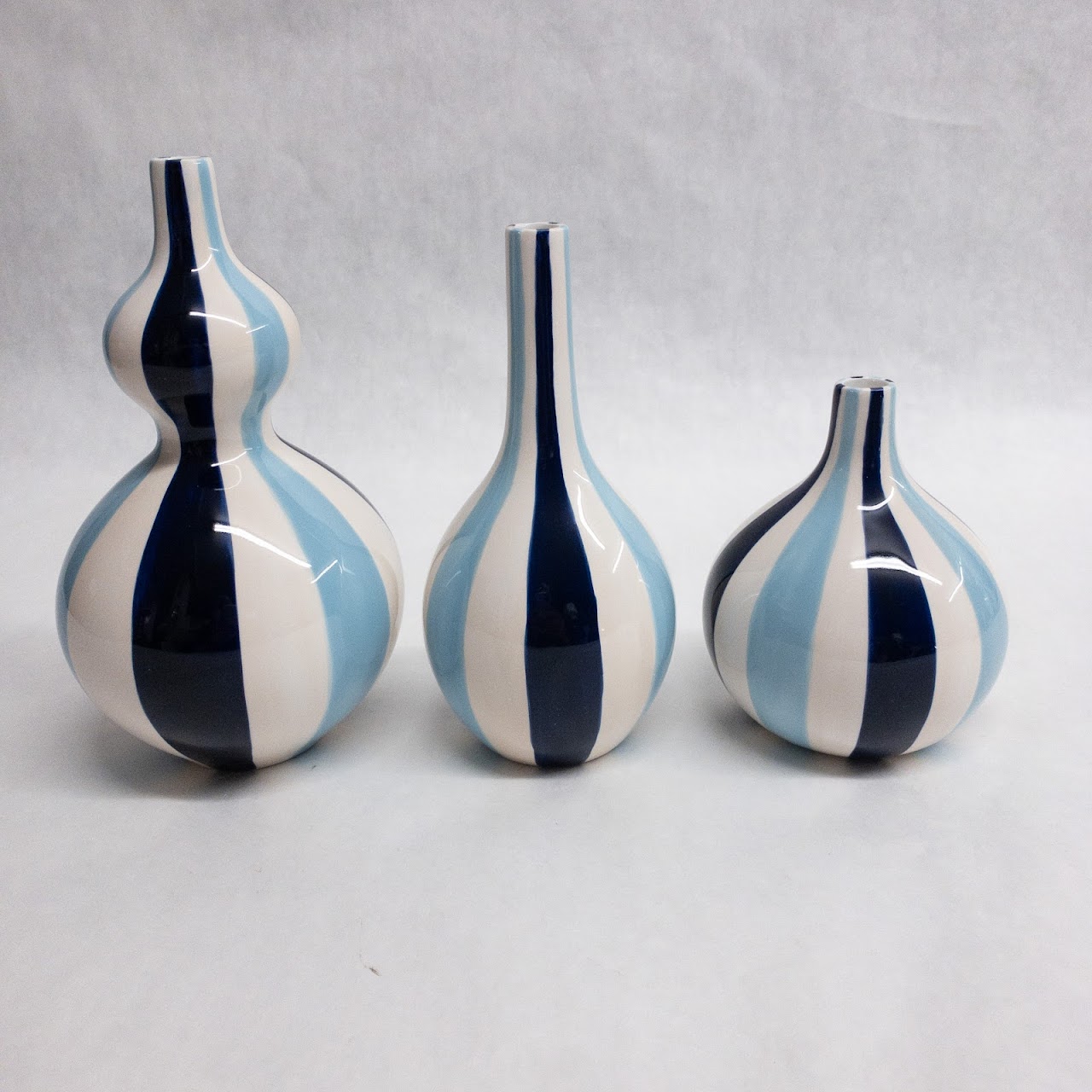 Jonathan Adler Blue Striped Vase Trio