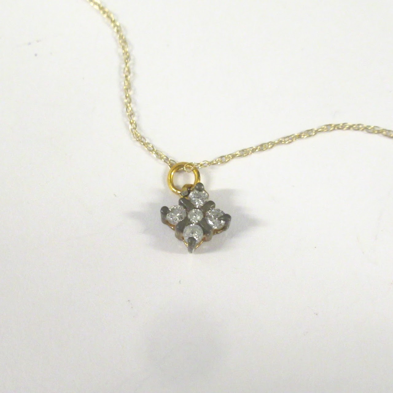 14K Gold & Floral Diamond Pendant Necklace