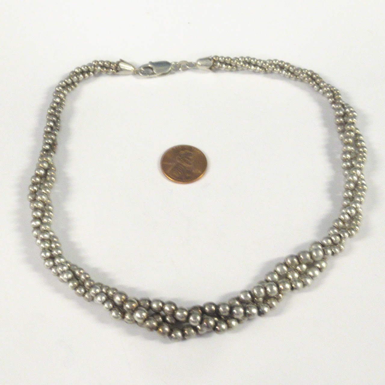 Sterling Silver Twisted Bead Necklace