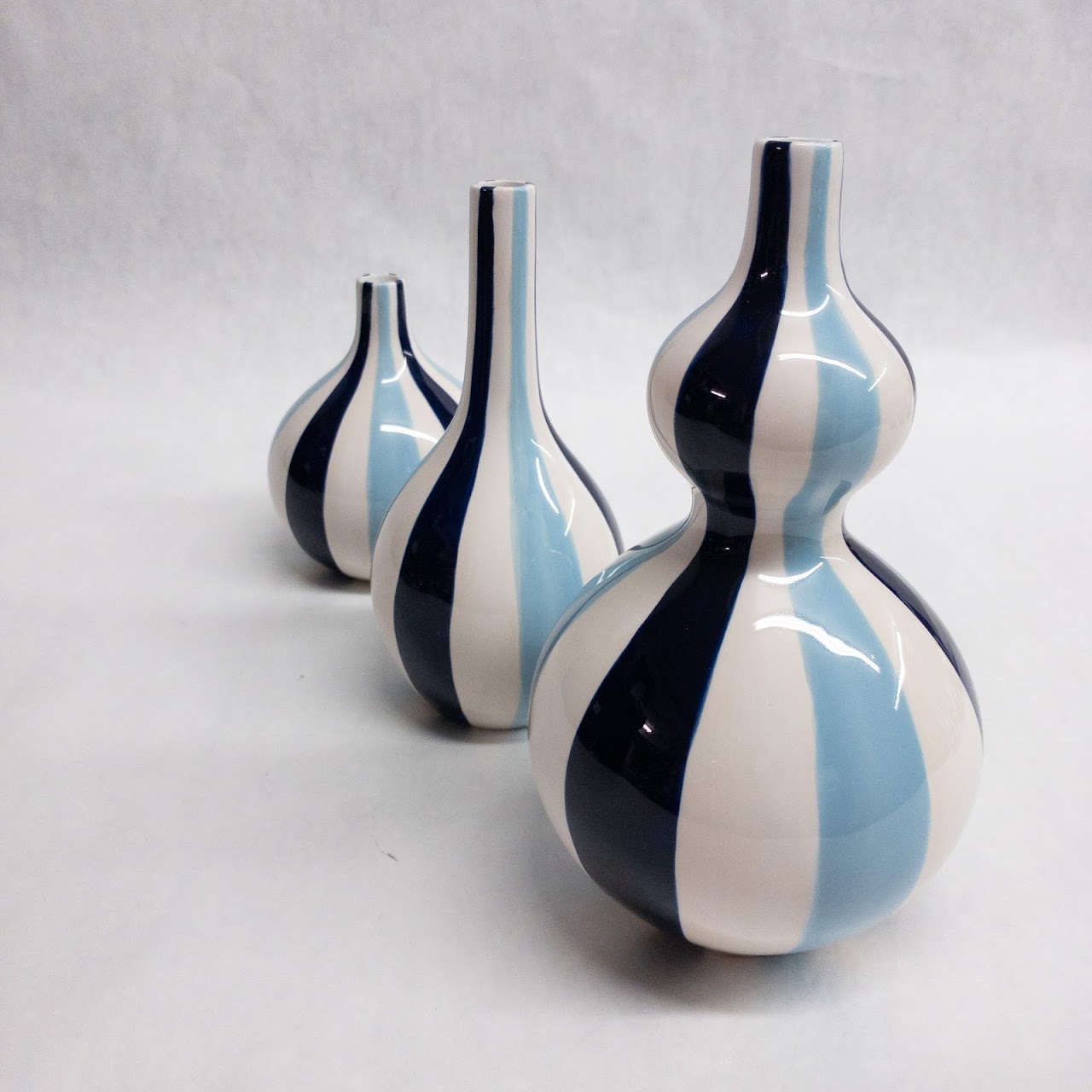 Jonathan Adler Blue Striped Vase Trio