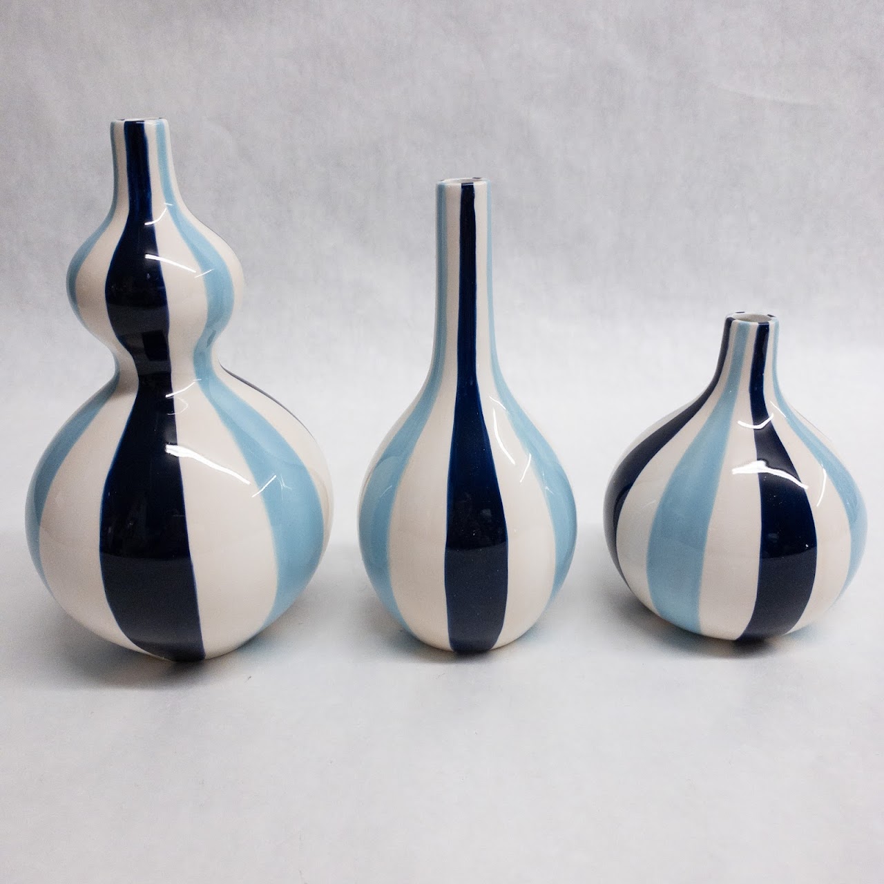 Jonathan Adler Blue Striped Vase Trio