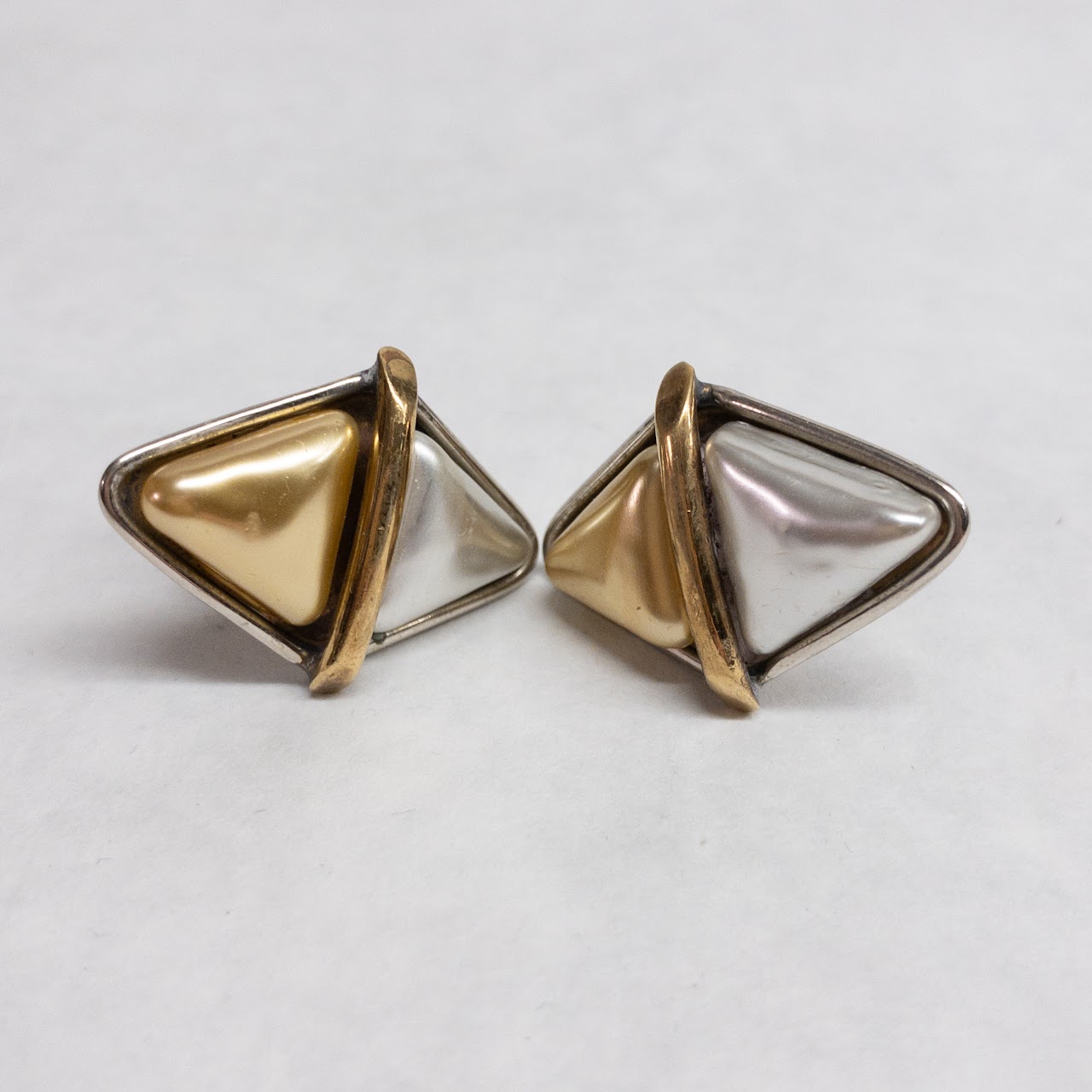 Fabrice Paris Vintage Faux Pearl Diamond-Shaped Clip Earrings