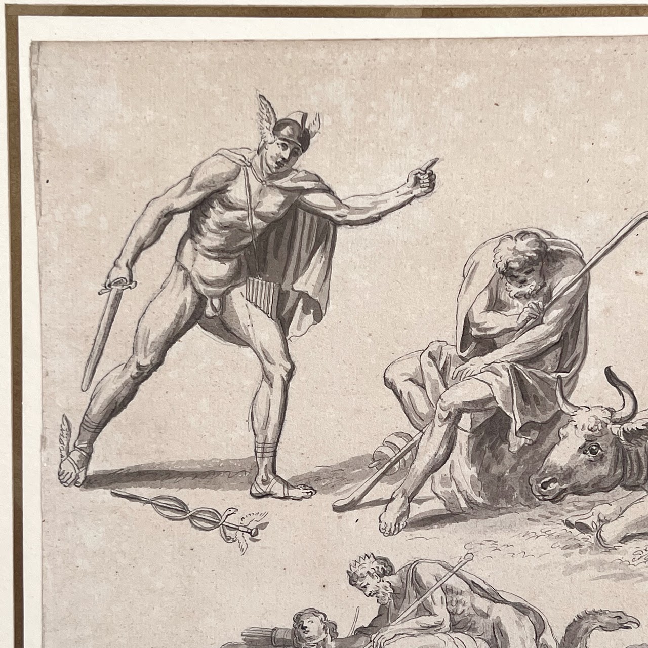 Conrad Martin Metz 'Mercury, Philemon and Baucis: Jupiter and Thetis'  Ink and Wash Drawing