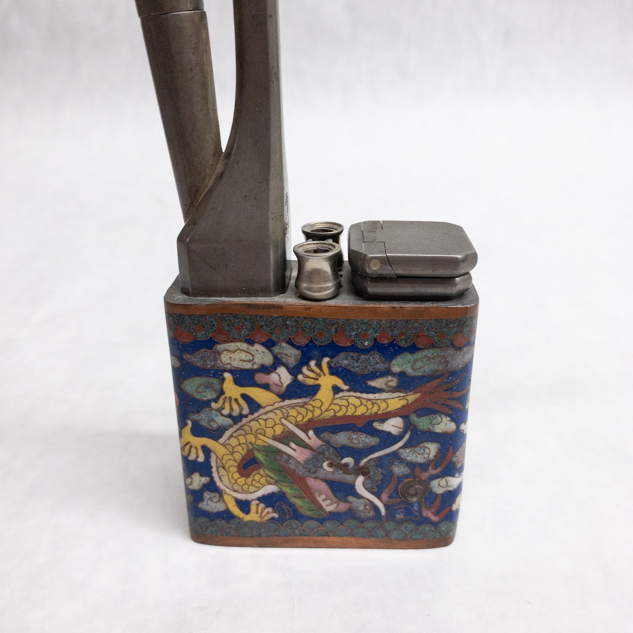 Chinese Antique Alloy Water Pipe with Cloisonné Enamel Overlay