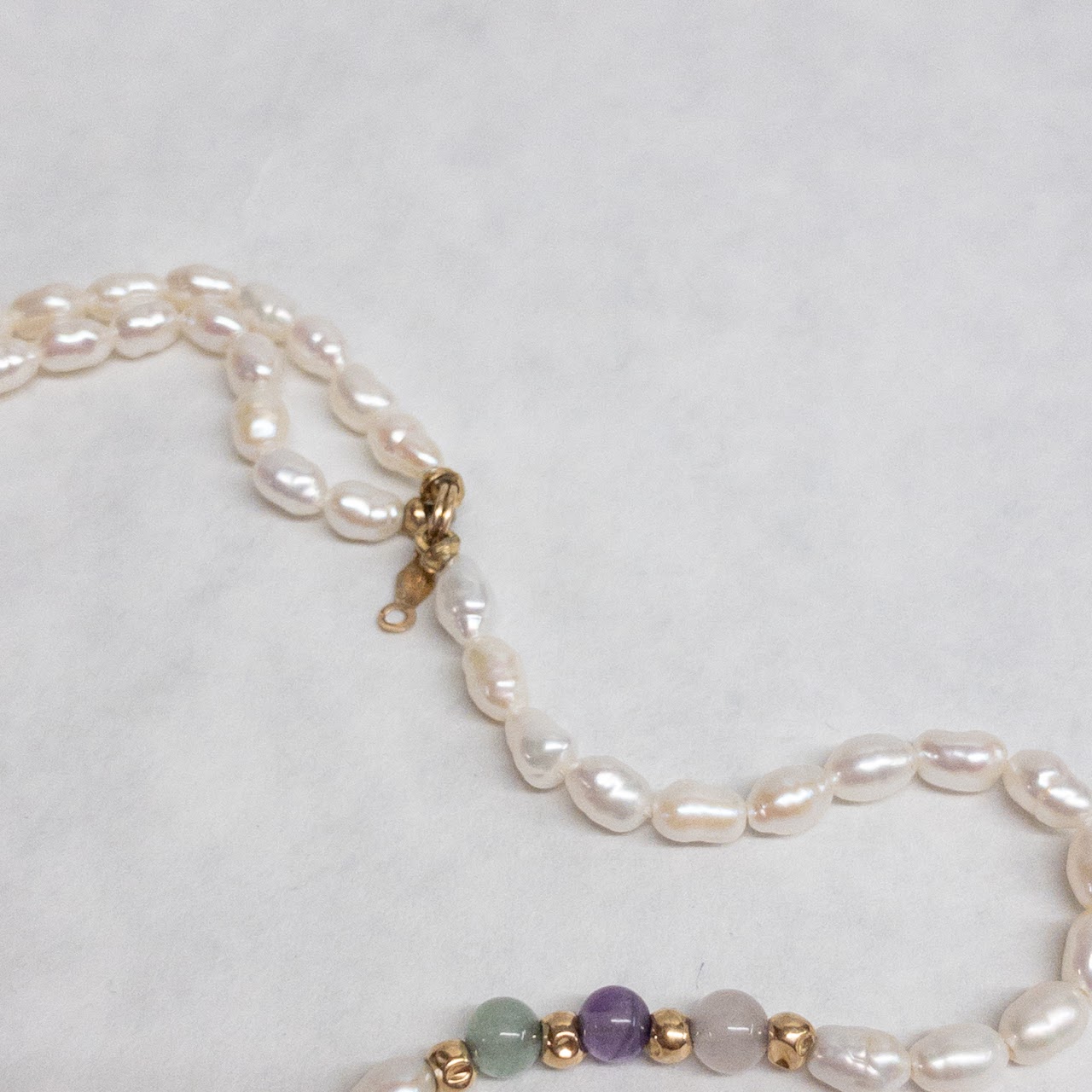 14K Gold, Seed Pearl, and Quartz Bead Triple-Strand Bracelet