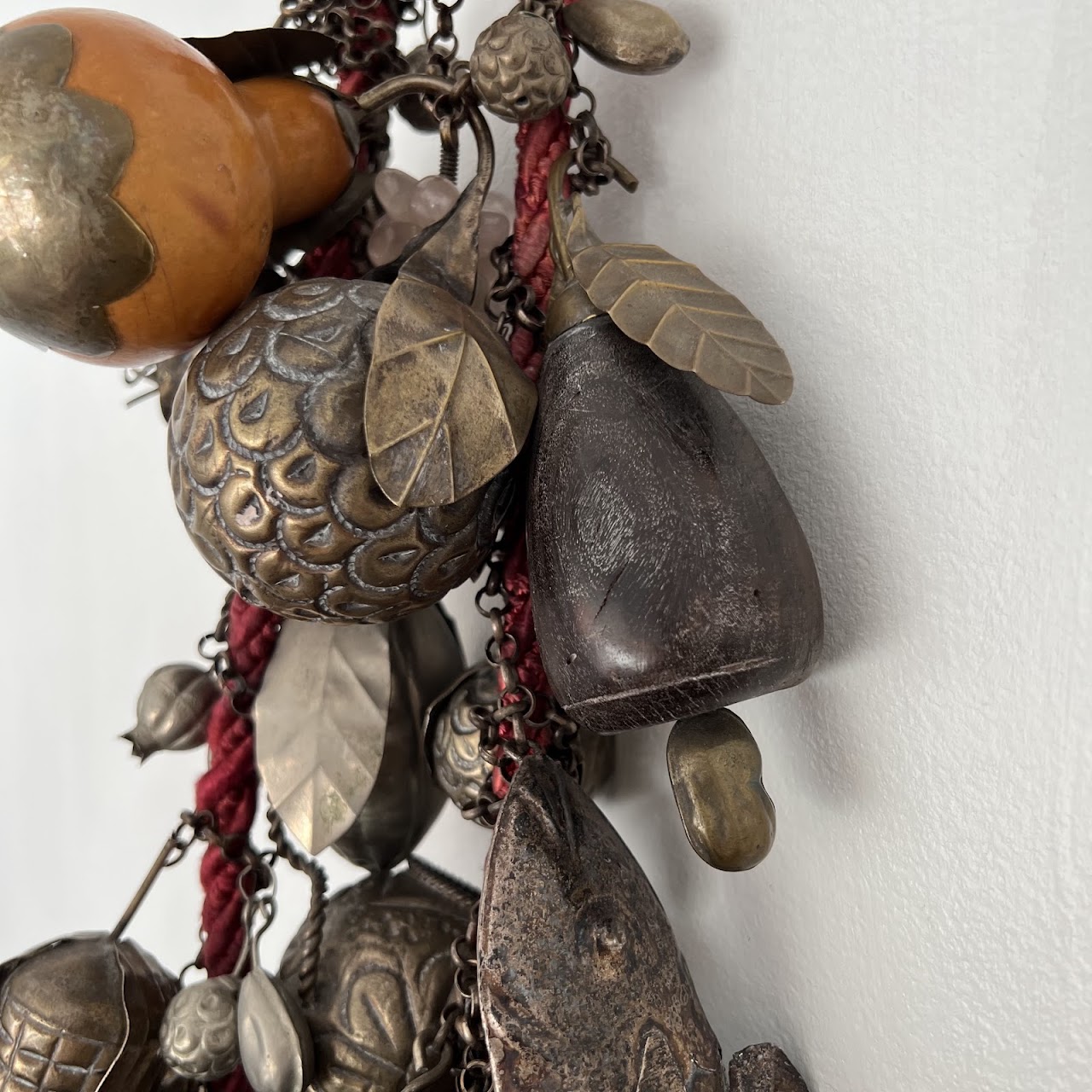 Brazilian Penca de Balangandan Tinplate, Stone and Wood Pendant Set