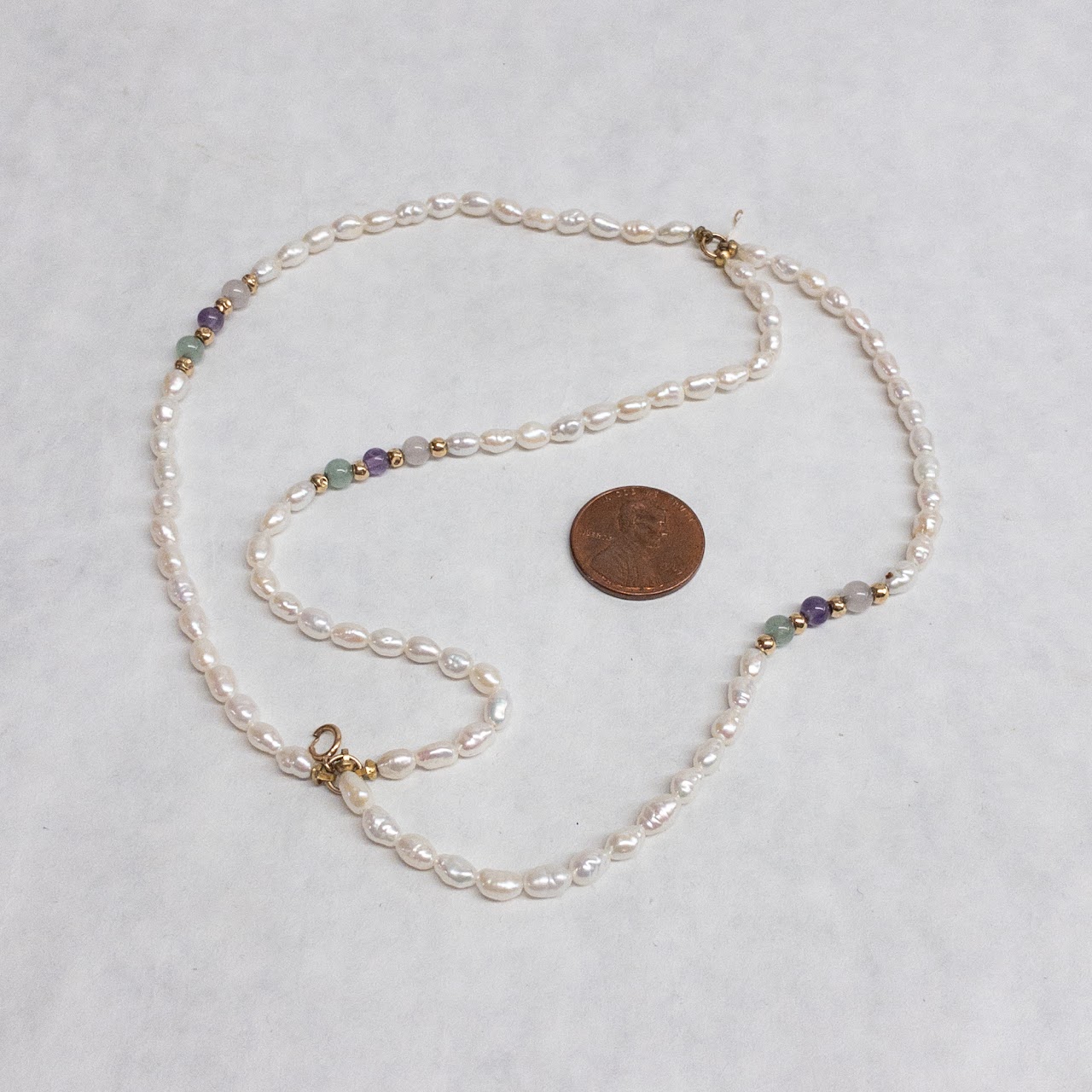 14K Gold, Seed Pearl, and Quartz Bead Triple-Strand Bracelet