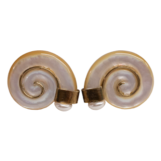 Fabrice Paris Vintage Mother-of-Pearl Spiral Clip Earrings