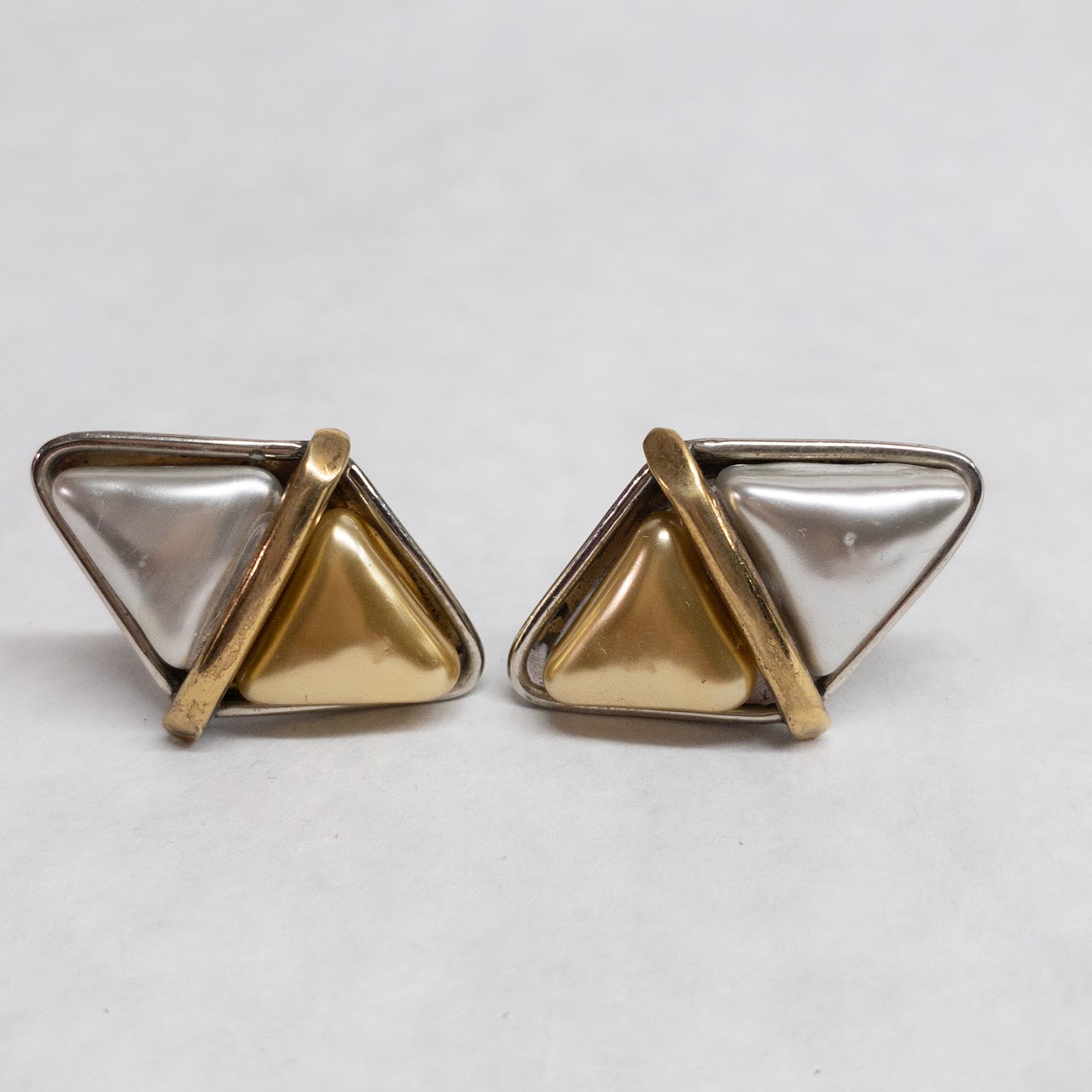 Fabrice Paris Vintage Faux Pearl Diamond-Shaped Clip Earrings
