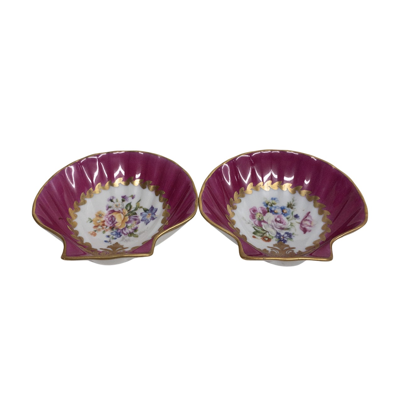 Limoges Floral Shell Trinket Dish Pair