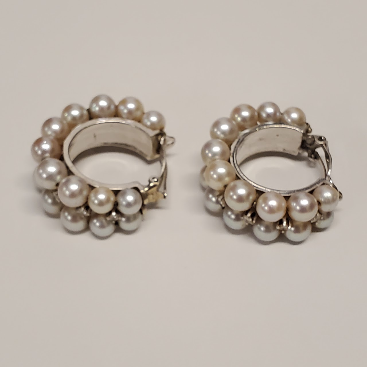 14K White Gold Pearl & Diamond Clip Earrings