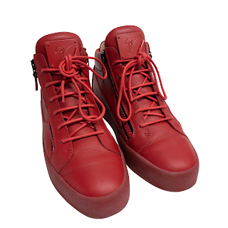 Giuseppe Zanotti Homme Red Leather Mid-Top Sneakers