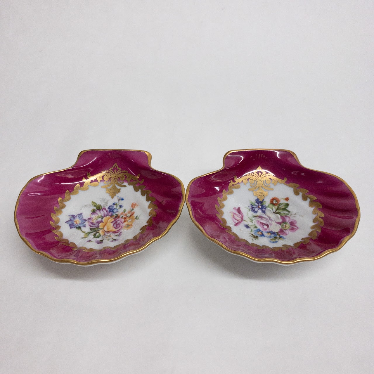 Limoges Floral Shell Trinket Dish Pair