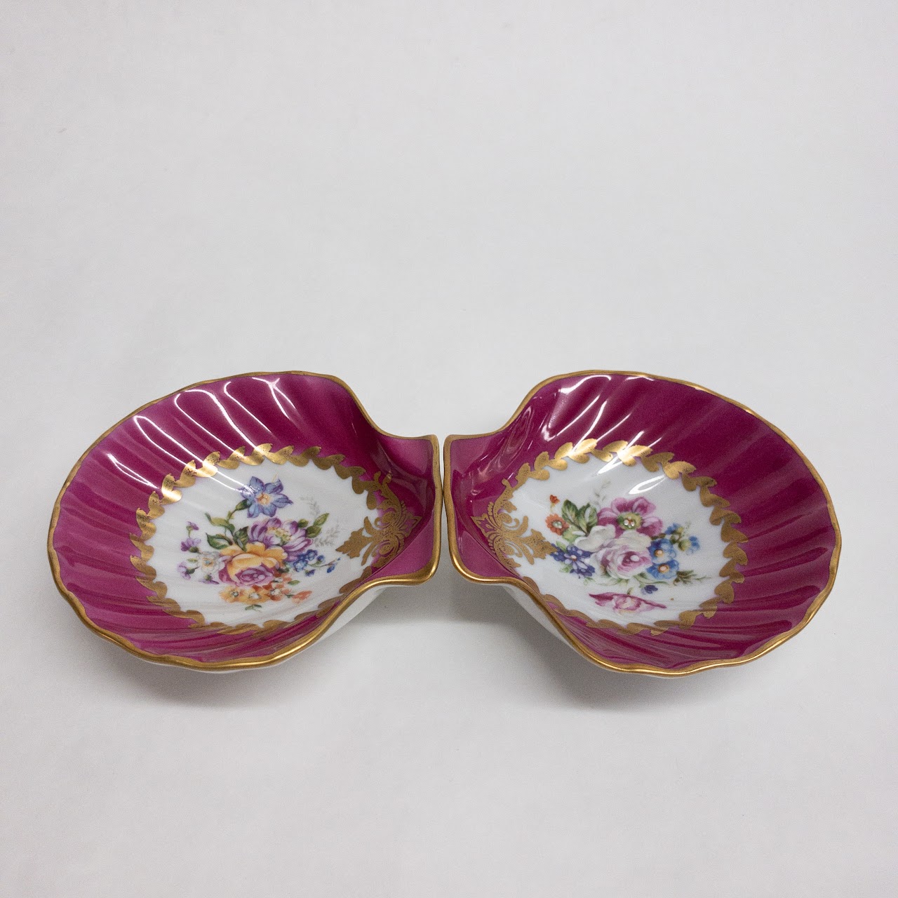 Limoges Floral Shell Trinket Dish Pair