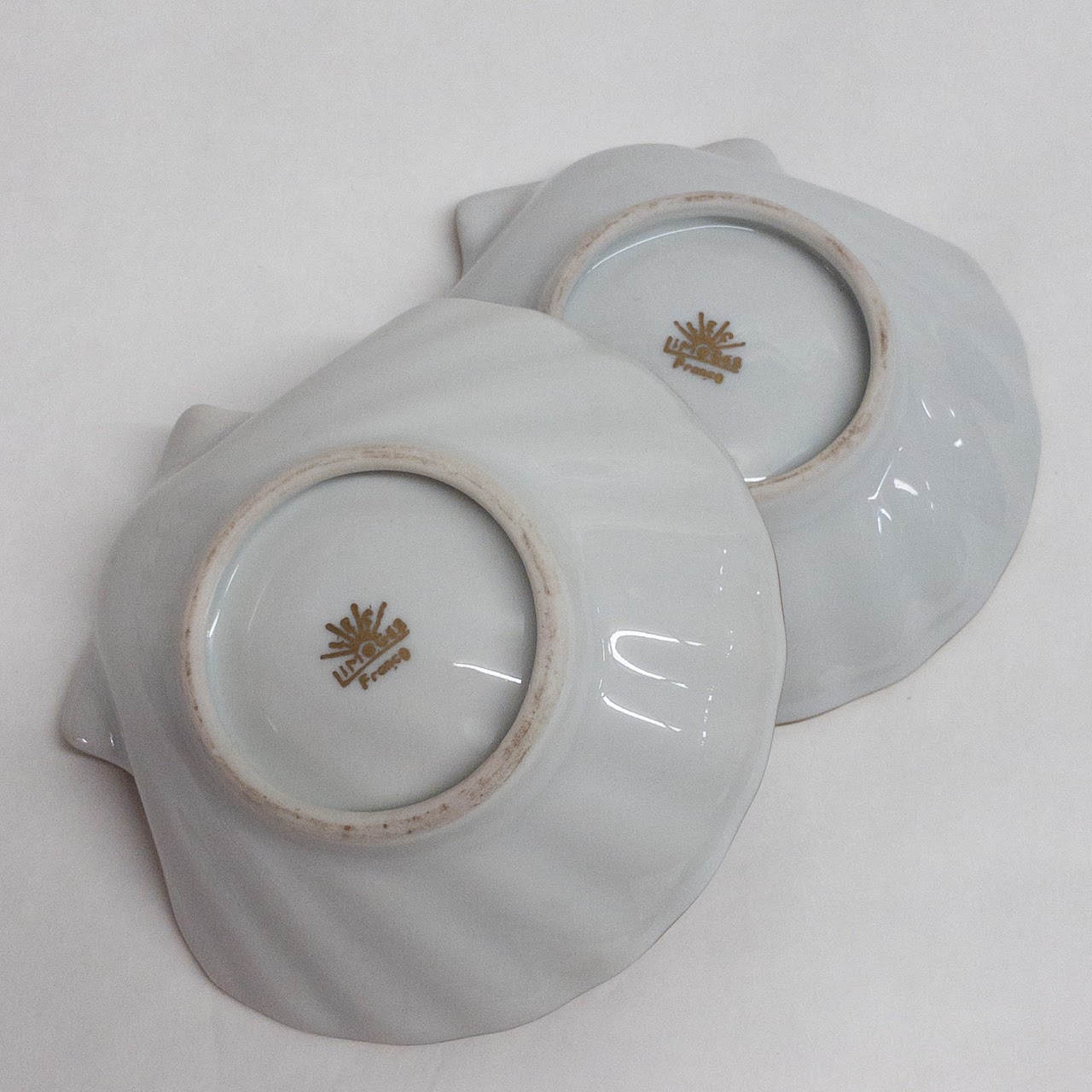 Limoges Floral Shell Trinket Dish Pair