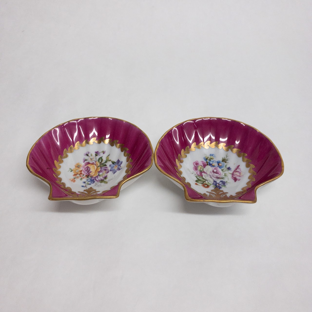 Limoges Floral Shell Trinket Dish Pair