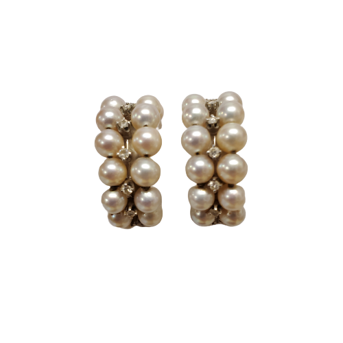 14K White Gold Pearl & Diamond Clip Earrings
