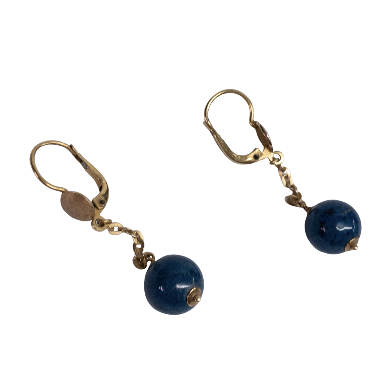 18K Gold  Blue Bead Earrings